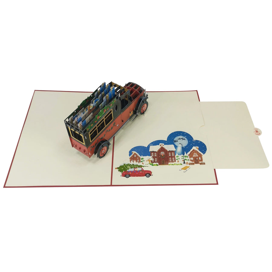 Santa Delivering Presents in Red Car 3D Pop Up Christmas Card UK