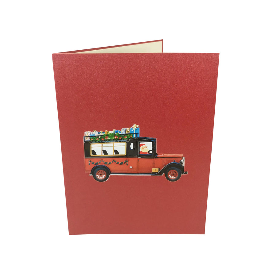 Santa Delivering Presents in Red Car 3D Pop Up Christmas Card UK