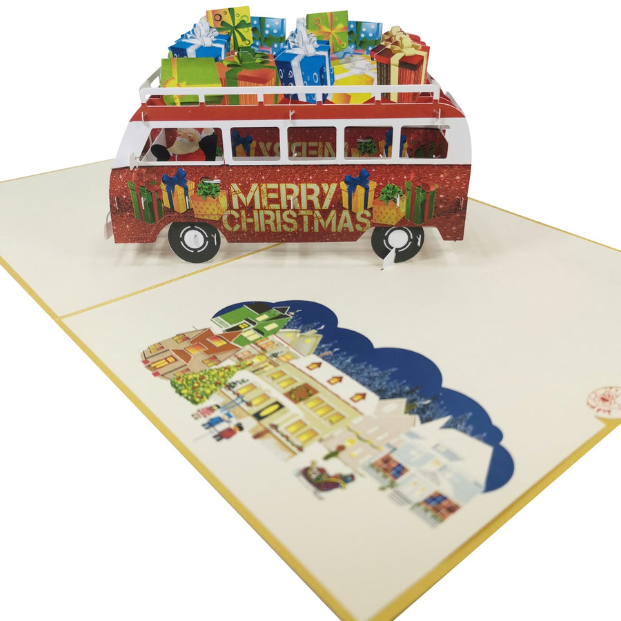 Santa Delivering Presents in Campervan 3D Pop Up Christmas Card UK