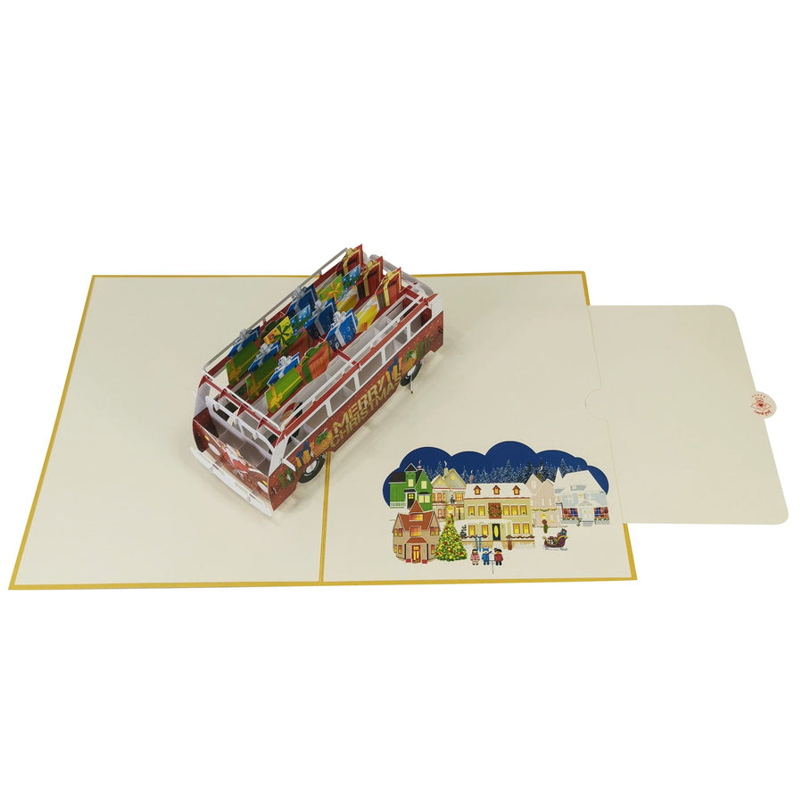 Santa Delivering Presents in Campervan 3D Pop Up Christmas Card UK