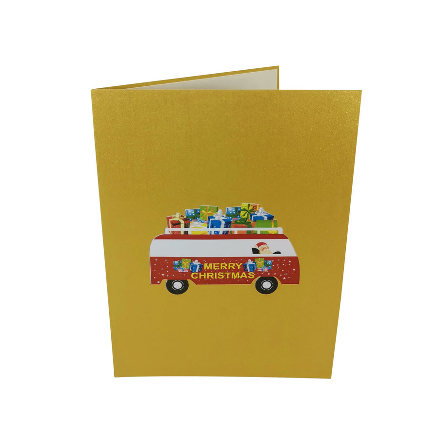 Santa Delivering Presents in Campervan 3D Pop Up Christmas Card UK