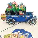 Santa Delivering Presents in Blue Car 3D Pop Up Christmas Card UK