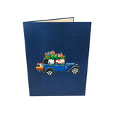 Santa Delivering Presents in Blue Car 3D Pop Up Christmas Card UK