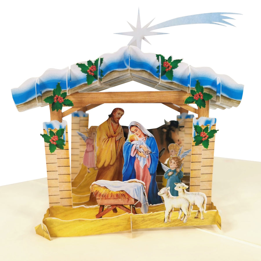 Snowy Nativity Scene 3D Pop Up Christmas Card UK