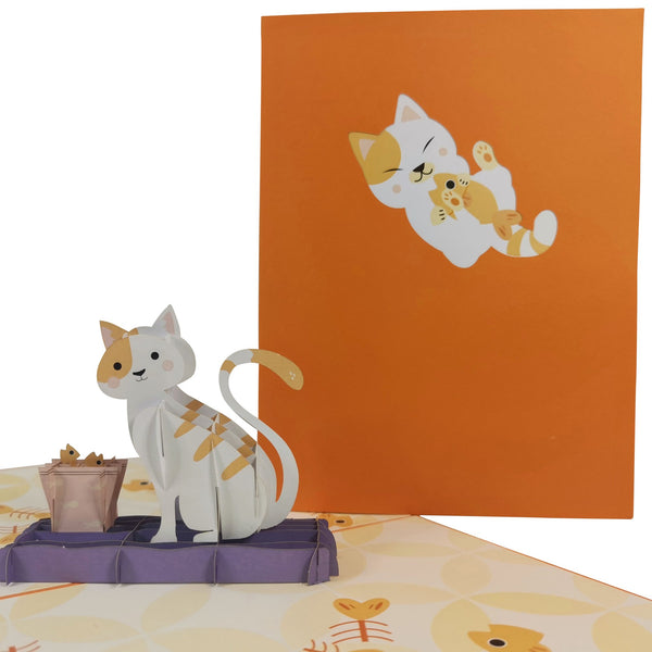 Cat Enjoying Fish Pop-Up Card