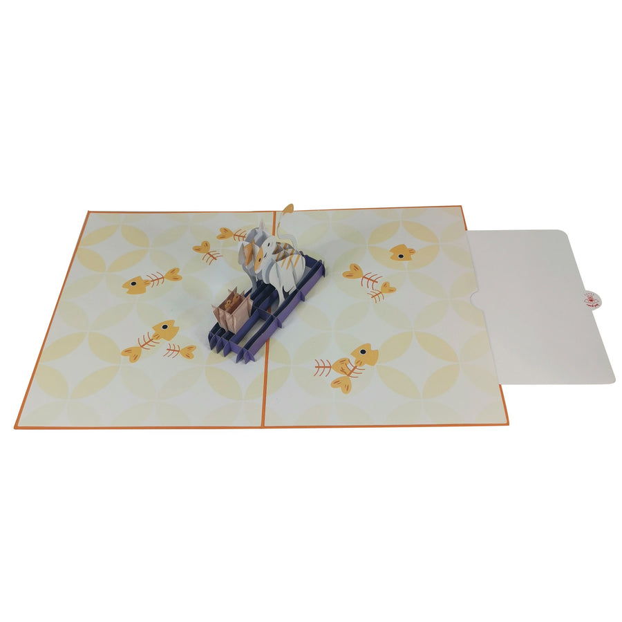 Cat Enjoying Fish 3D Pop Up Card UK