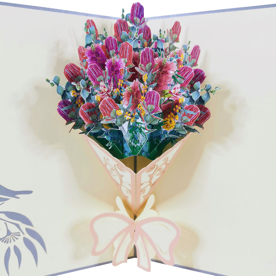 Waratah Flower Bunch 3D Pop Up Card UK