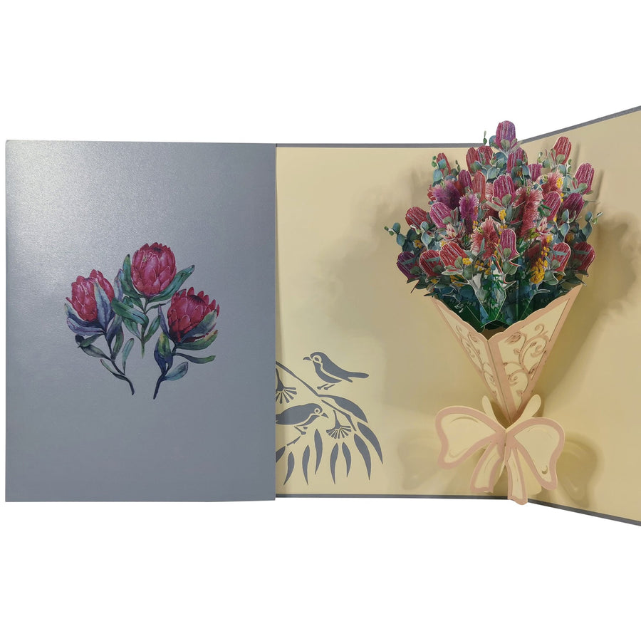 Waratah Flower Bunch 3D Pop Up Card UK