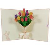 Mixed Colour Tulip Flower Bunch 3D Pop Up Card UK