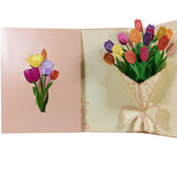 Mixed Colour Tulip Flower Bunch 3D Pop Up Card UK