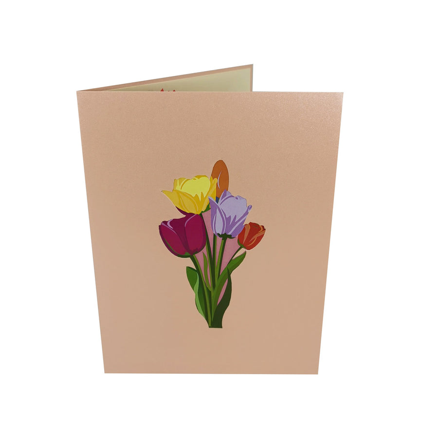 Mixed Colour Tulip Flower Bunch 3D Pop Up Card UK