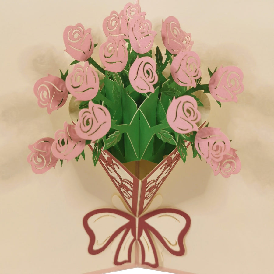 Light Pink Rose Bunch 3D Pop Up Card UK