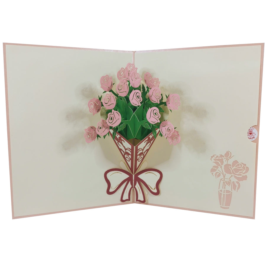 Light Pink Rose Bunch 3D Pop Up Card UK