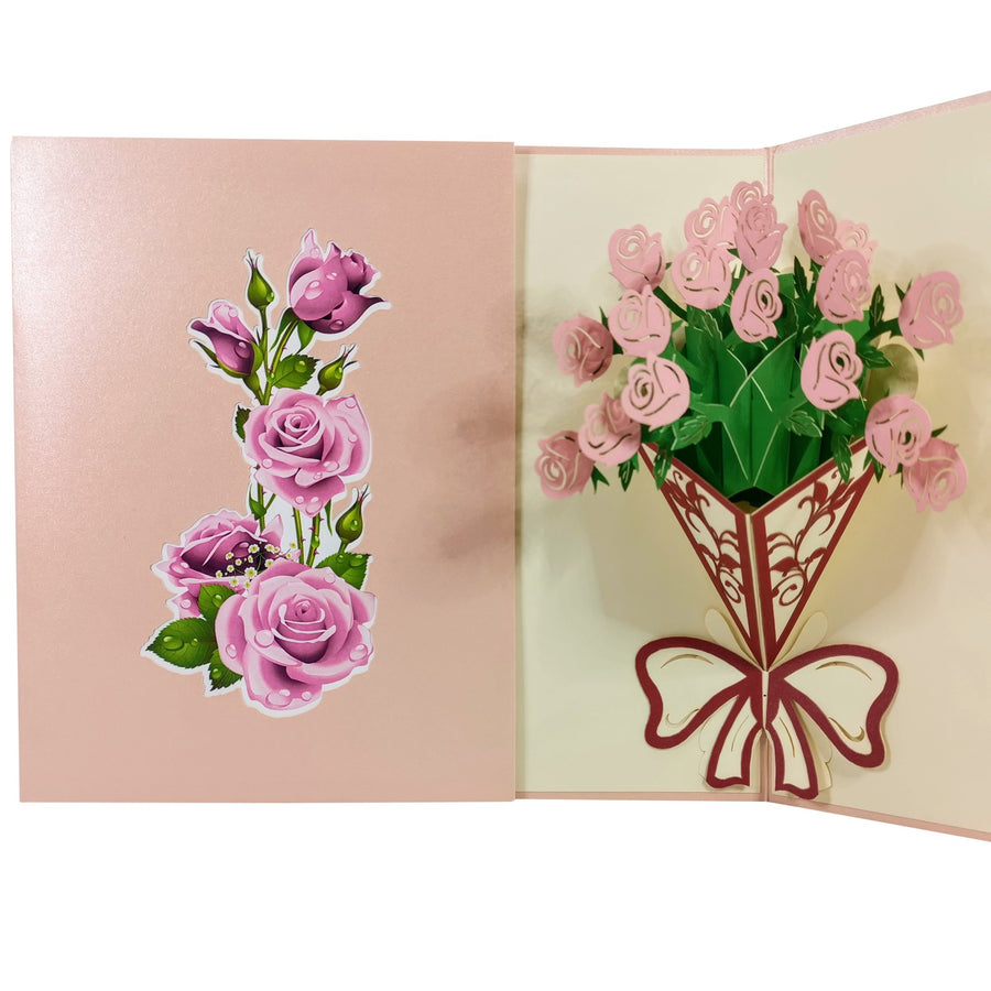 Light Pink Rose Bunch 3D Pop Up Card UK