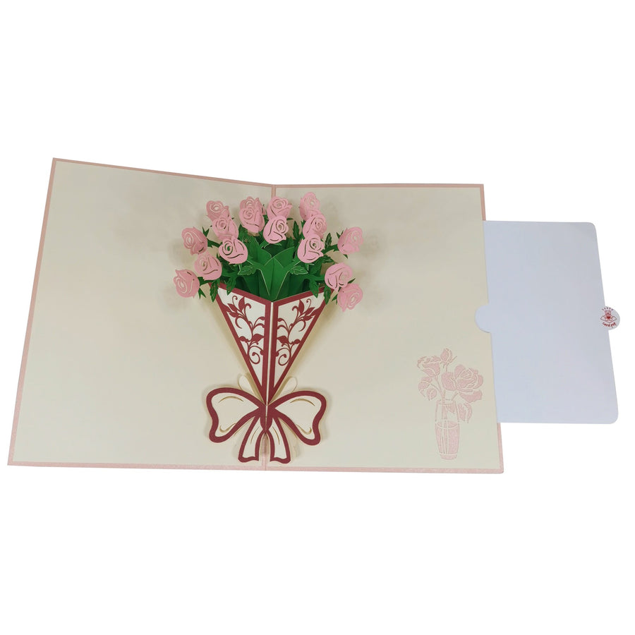 Light Pink Rose Bunch 3D Pop Up Card UK