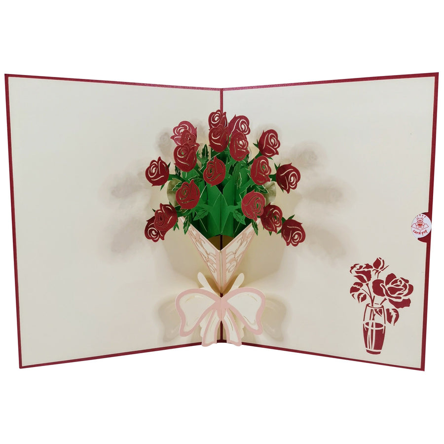 Red Rose Bunch 3D Pop Up Card UK