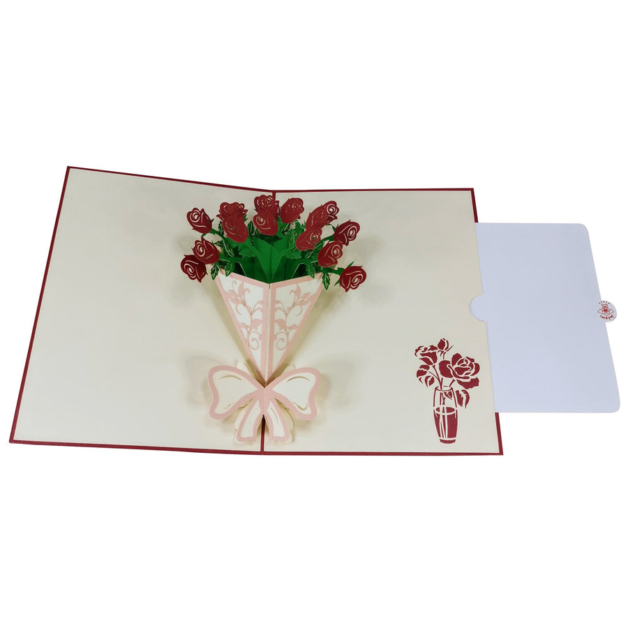Red Rose Bunch 3D Pop Up Card UK