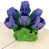 Purple Tulip Flower Bouquet 3D Pop Up Card UK