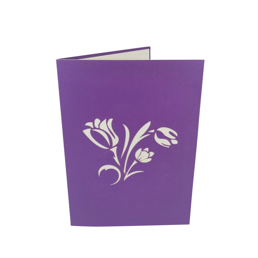 Purple Tulip Flower Bouquet 3D Pop Up Card UK