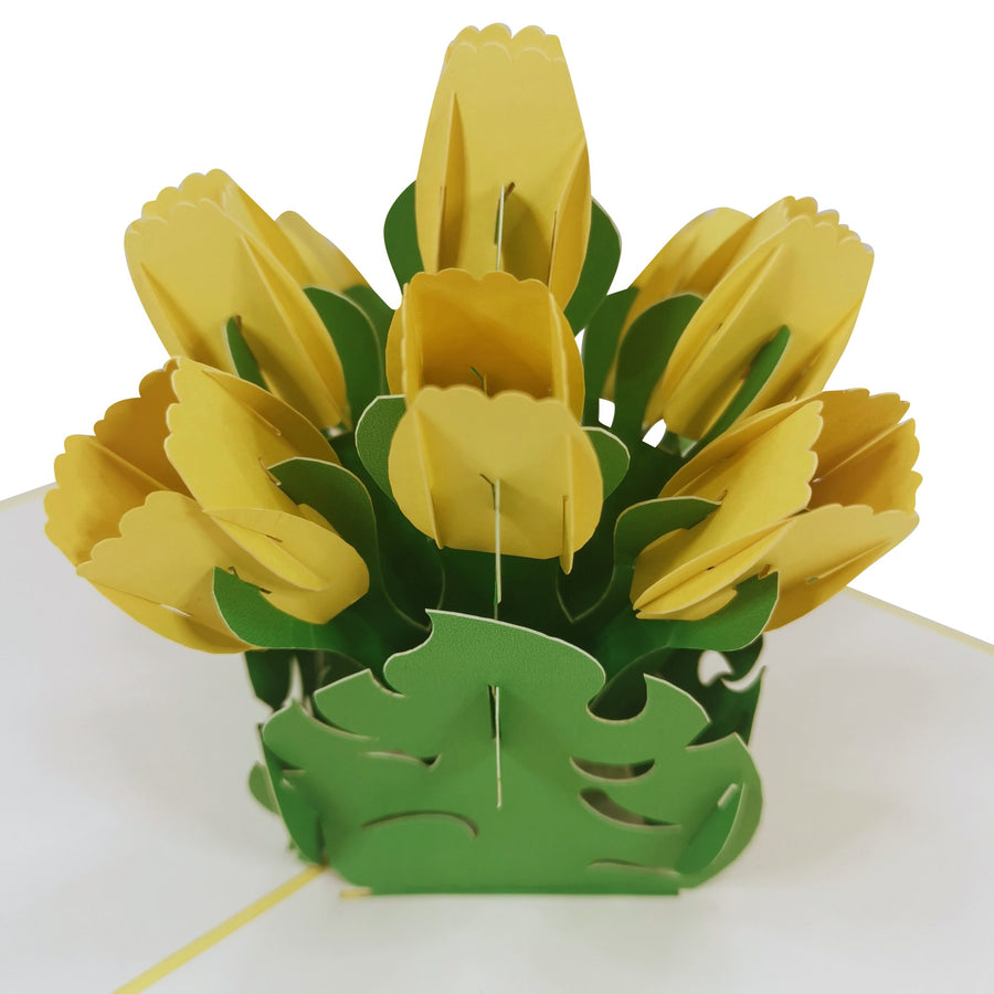Yellow Tulip Flower Bouquet 3D Pop Up Card UK