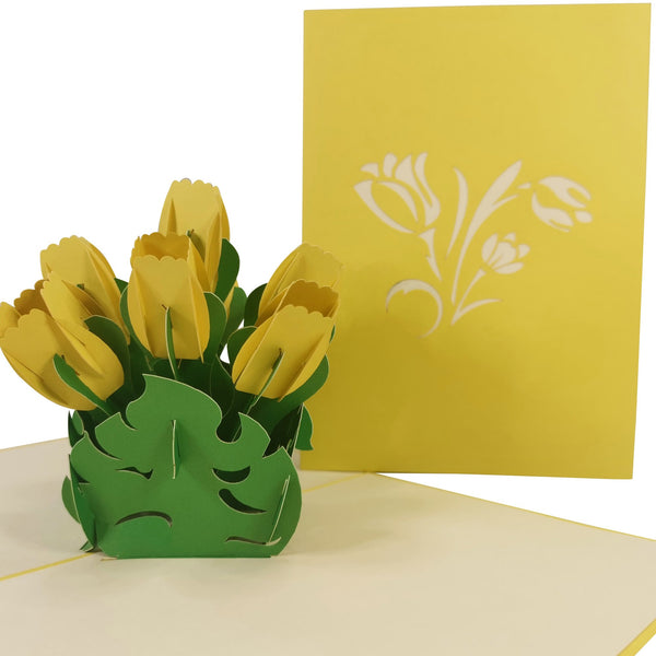 Yellow Tulip Flower Bouquet Pop-Up Card