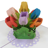 Mixed Colour Tulip Flower Bouquet 3D Pop Up Card UK