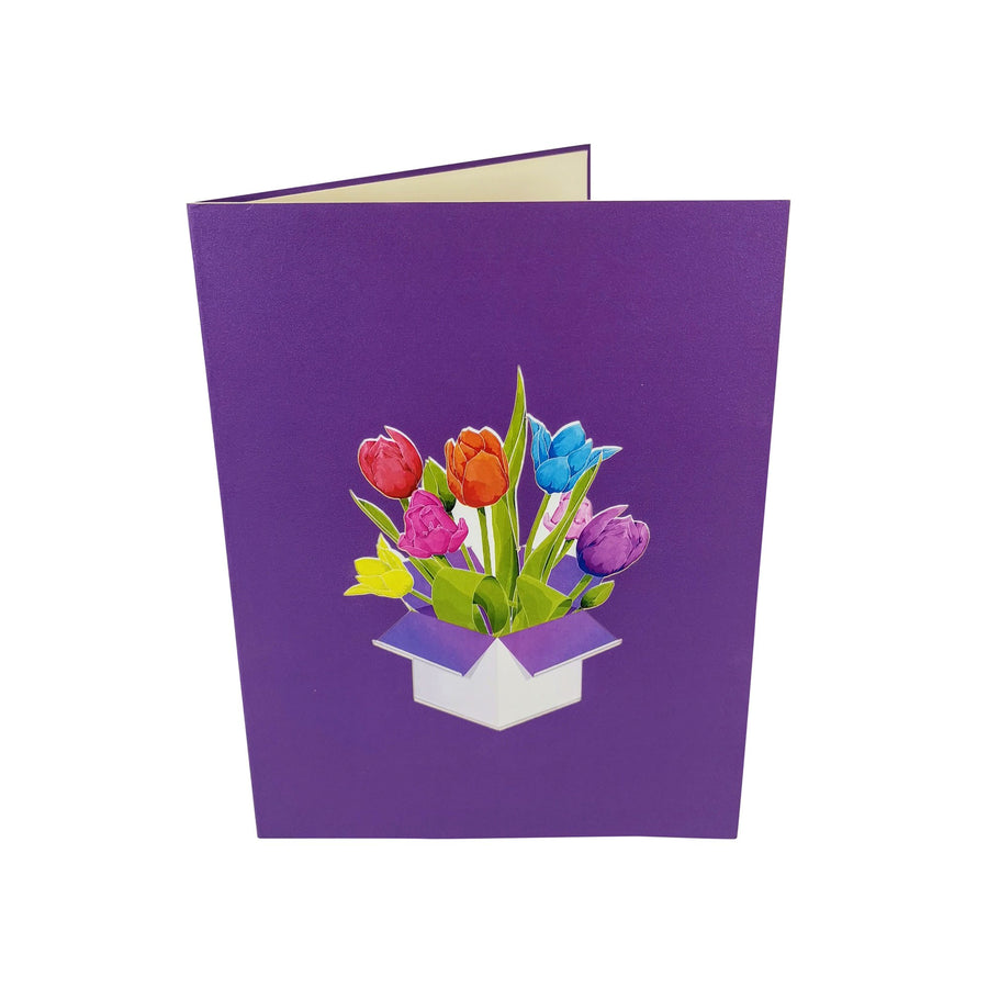 Mixed Colour Tulip Flower Bouquet 3D Pop Up Card UK