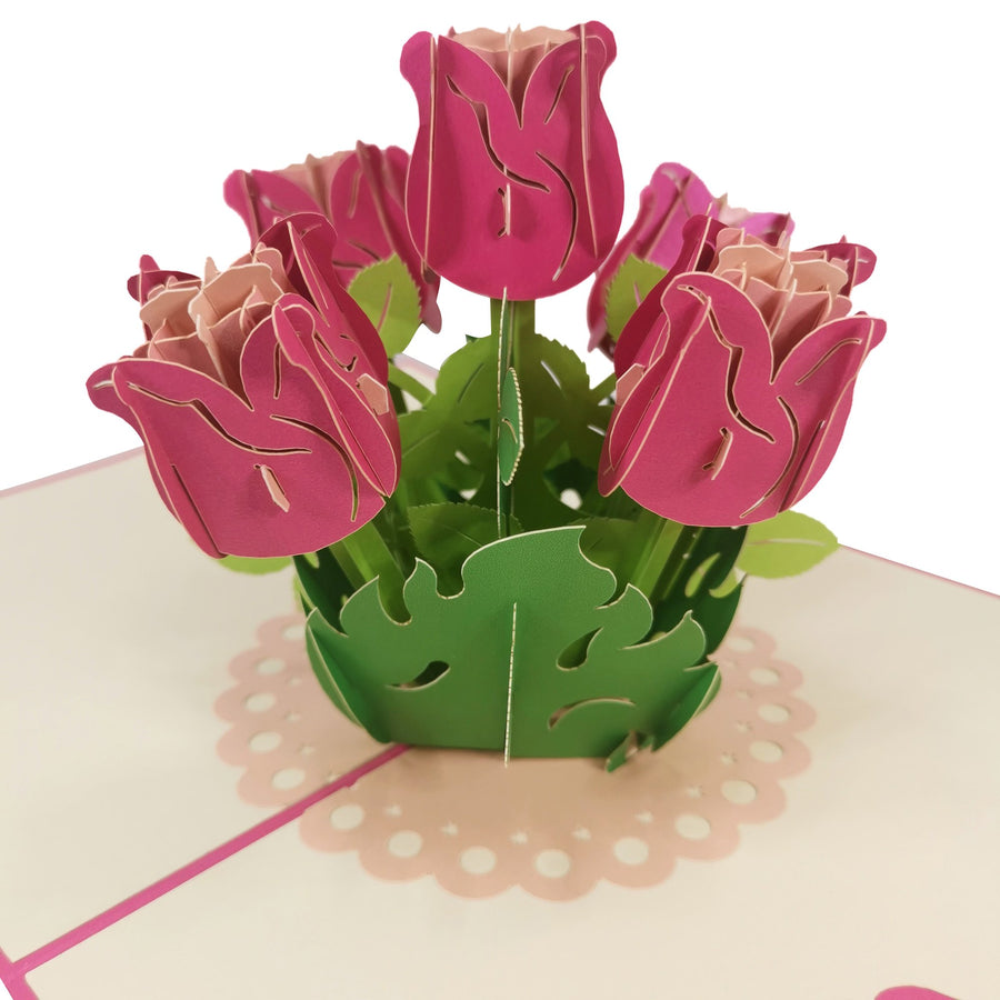 Dark Pink Roses 3D Pop Up Card UK