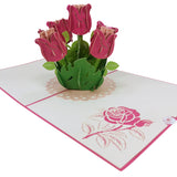 Dark Pink Roses 3D Pop Up Card UK