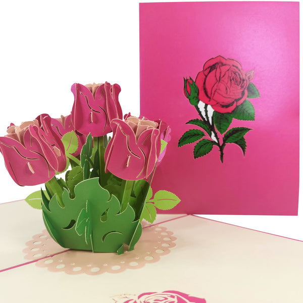 Dark Pink Roses Pop-Up Card