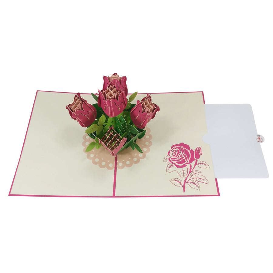 Dark Pink Roses 3D Pop Up Card UK