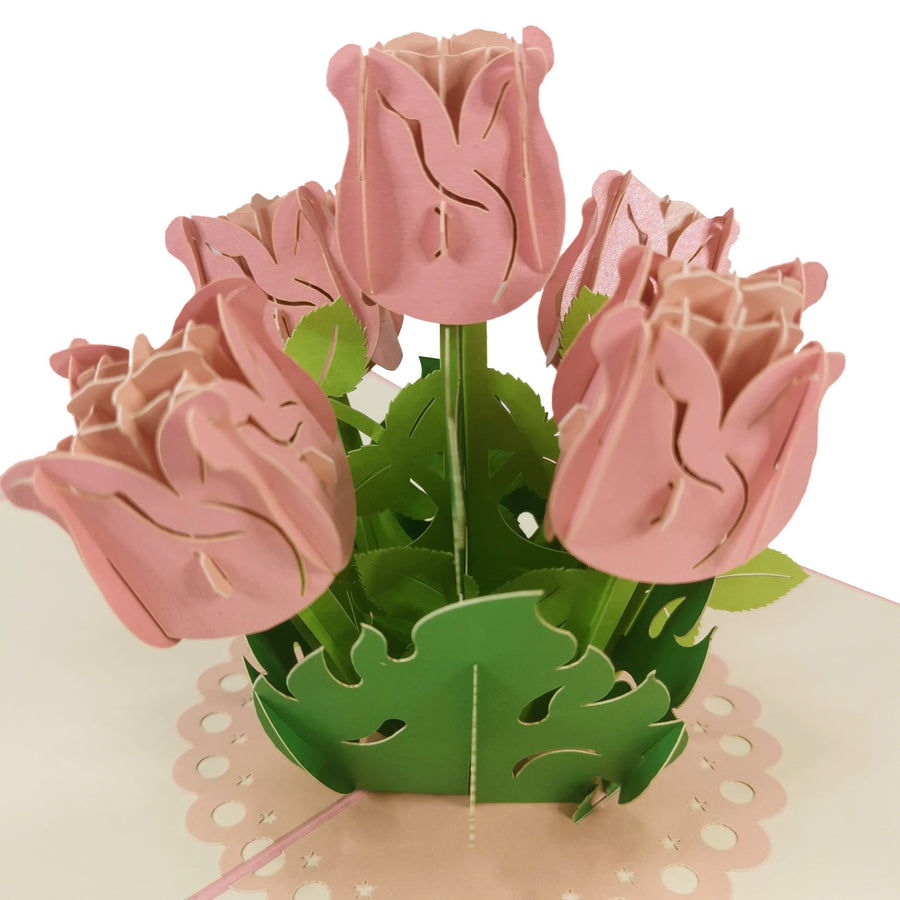 Light Pink Roses 3D Pop Up Card UK