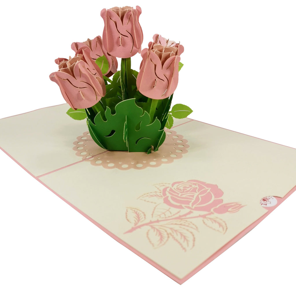 Light Pink Roses Pop-Up Card – CardPop.co.uk