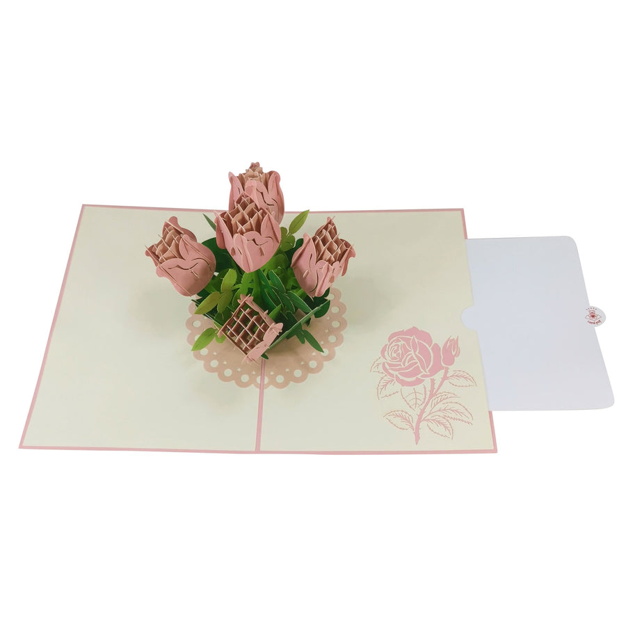 Light Pink Roses 3D Pop Up Card UK