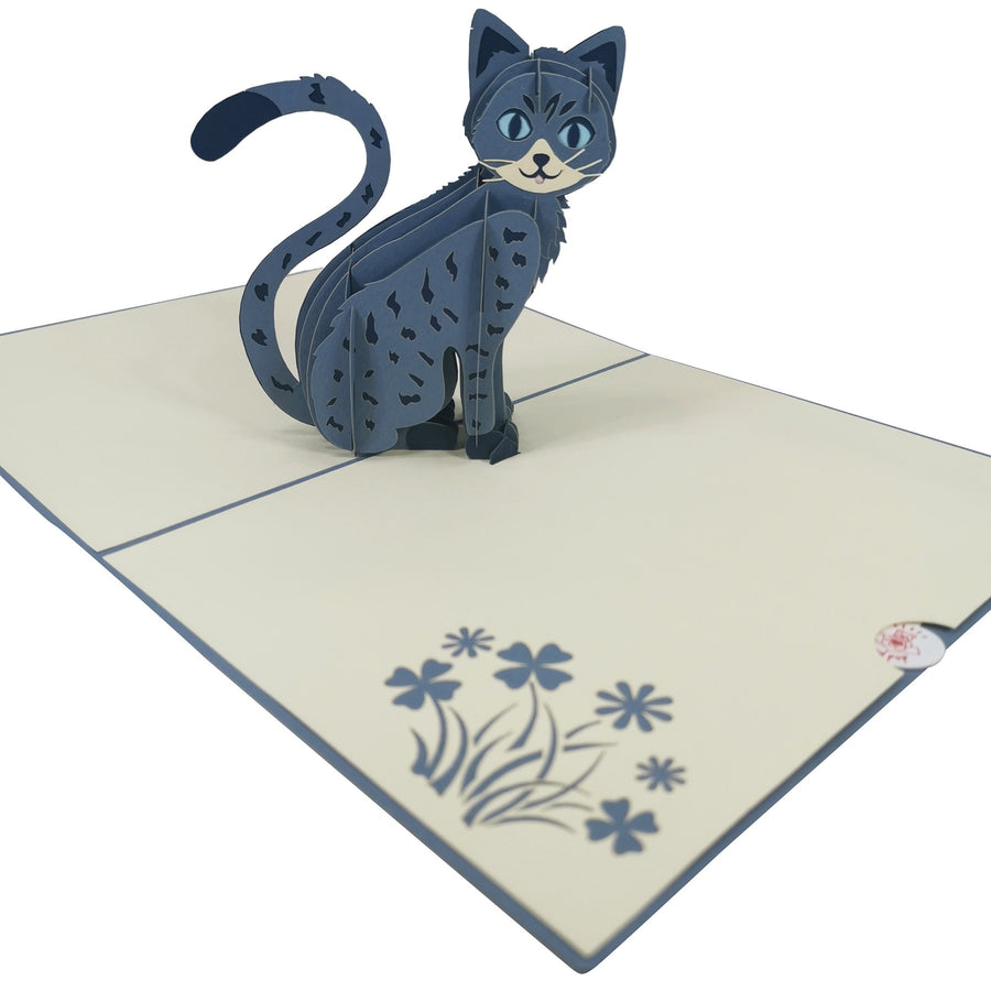 Grey Cat 3D Pop Up Card UK