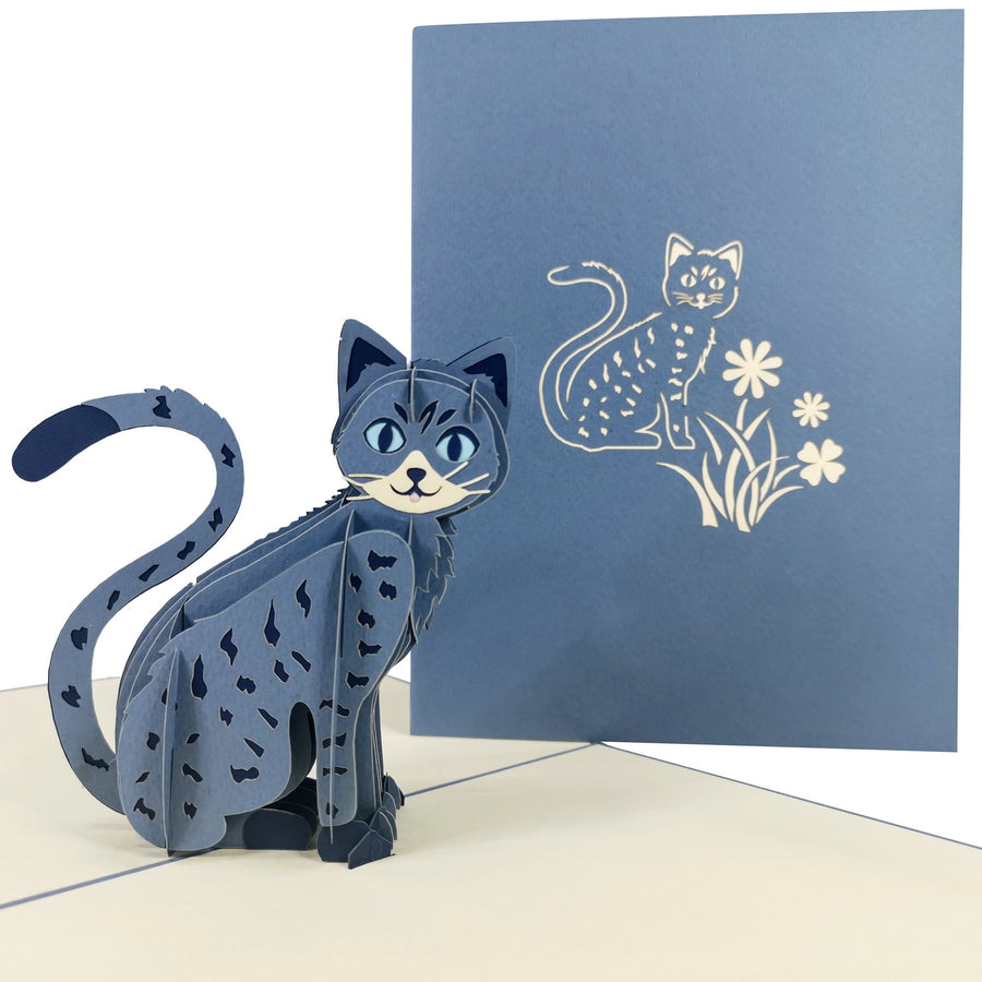 Grey Cat 3D Pop Up Card UK