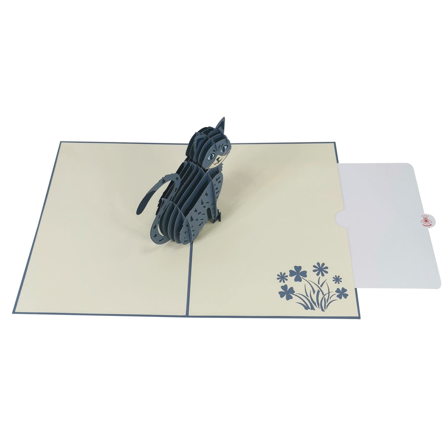 Grey Cat 3D Pop Up Card UK