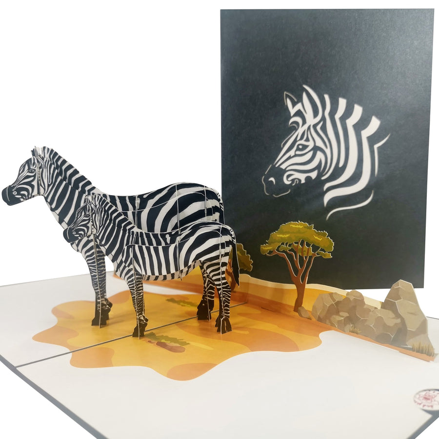 Zebra & Foal 3D Pop Up Card UK