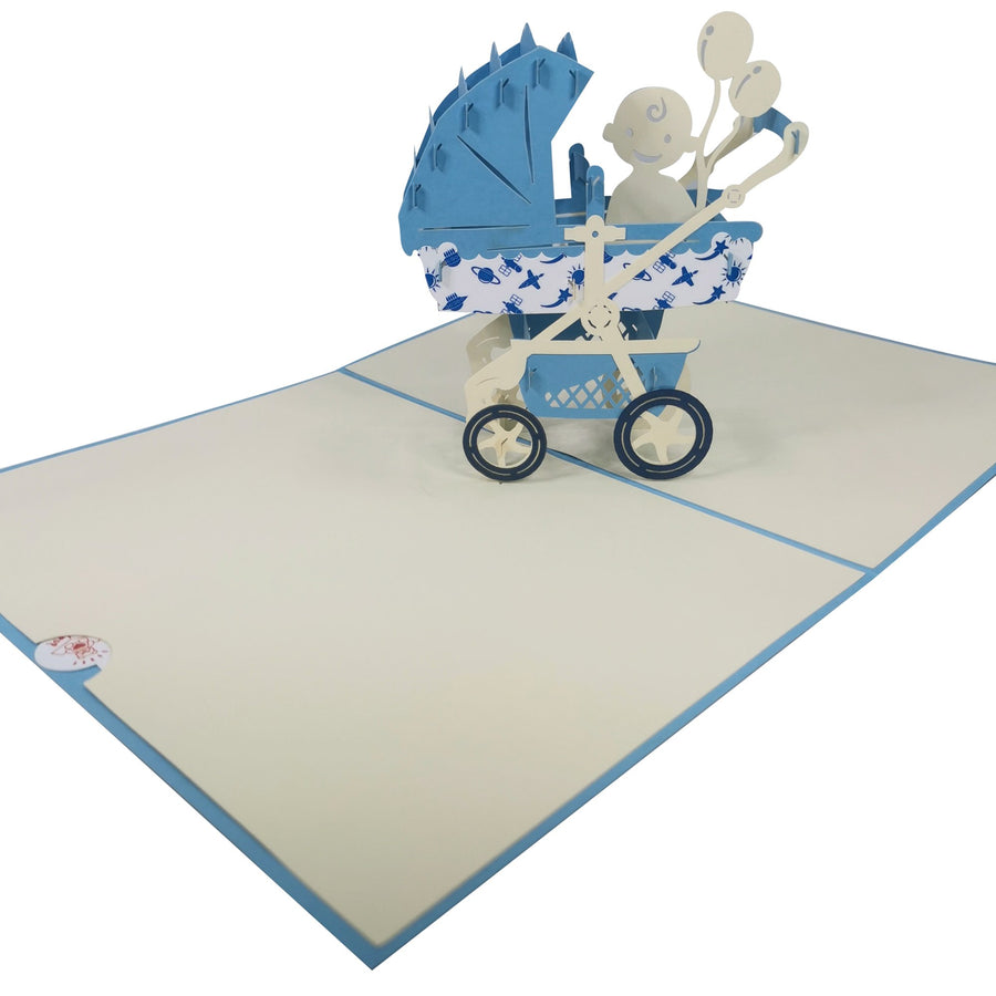 New Baby Boy in Buggy 3D Pop Up Card UK
