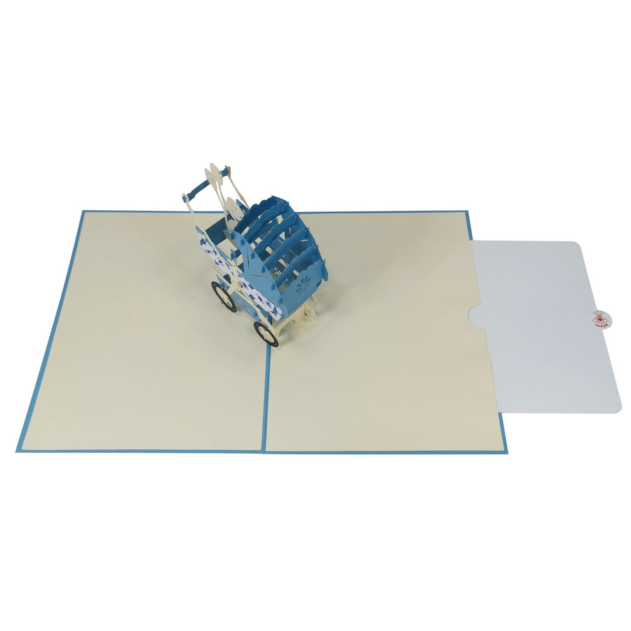 New Baby Boy in Buggy 3D Pop Up Card UK