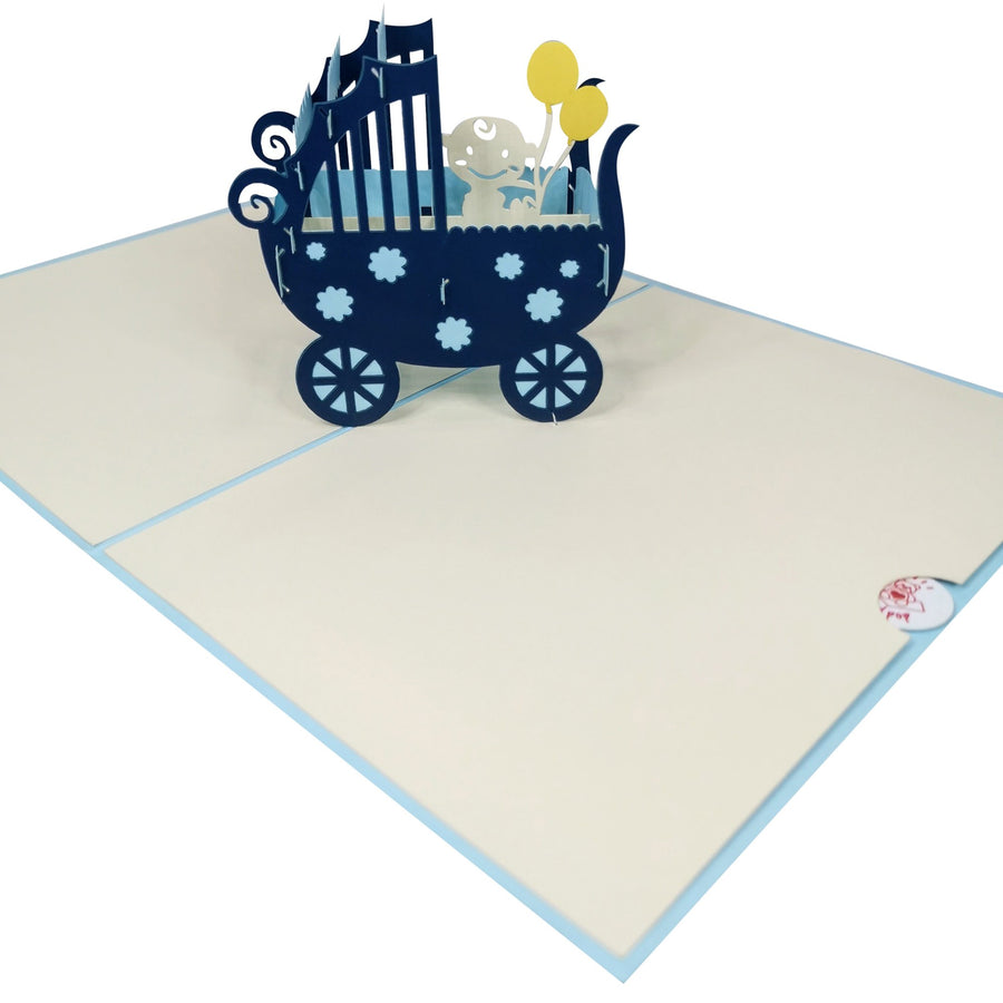 New Baby Boy in Pram 3D Pop Up Card UK