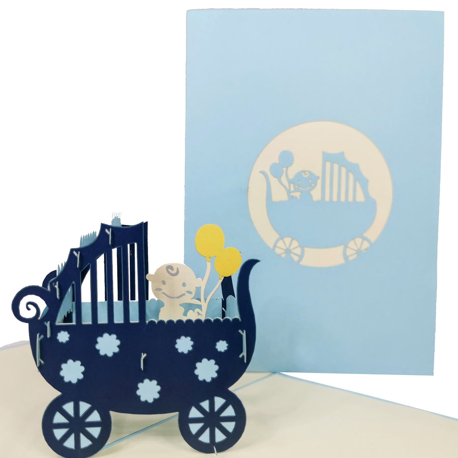 New Baby Boy in Pram 3D Pop Up Card UK