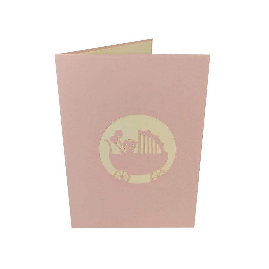 New Baby Girl in Pram 3D Pop Up Card UK