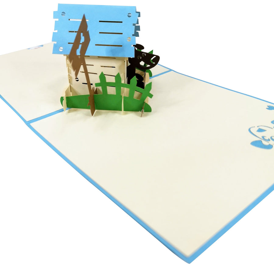 Blue Kennel & Dog 3D Pop Up Card UK