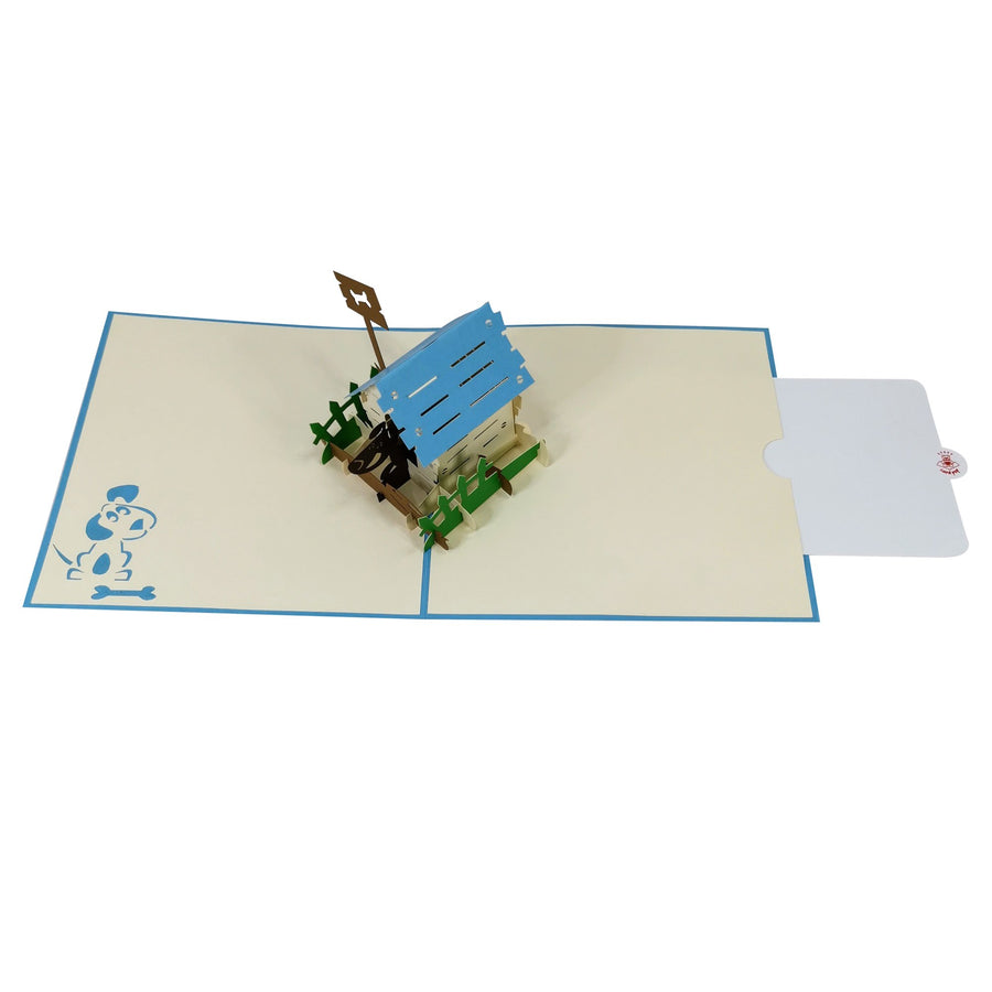 Blue Kennel & Dog 3D Pop Up Card UK