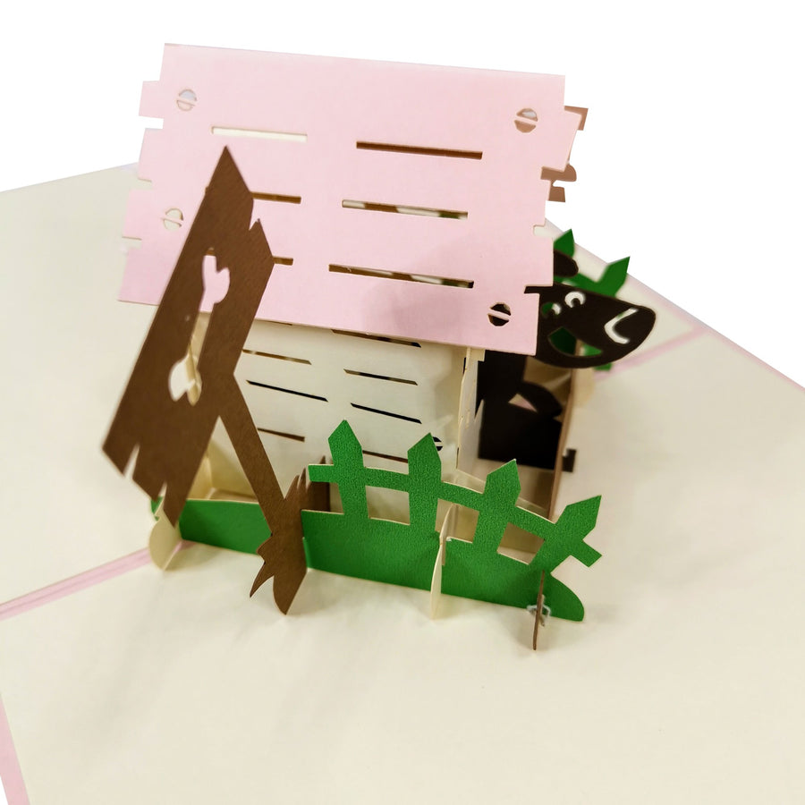 Pink Kennel & Dog 3D Pop Up Card UK