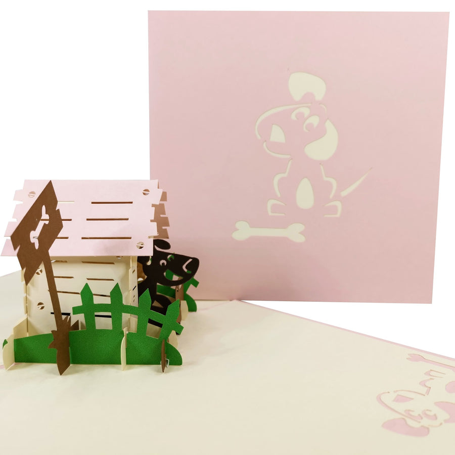 Pink Kennel & Dog 3D Pop Up Card UK
