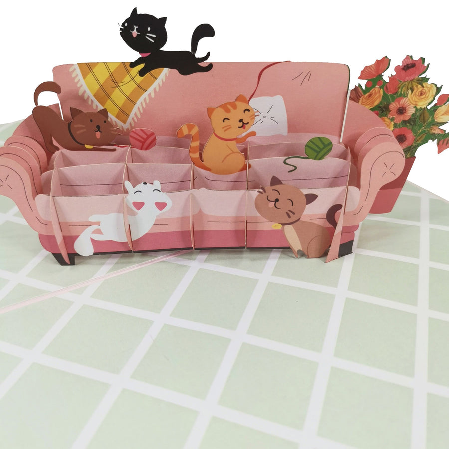 Cats on the Sofa 3D Pop Up Card UK