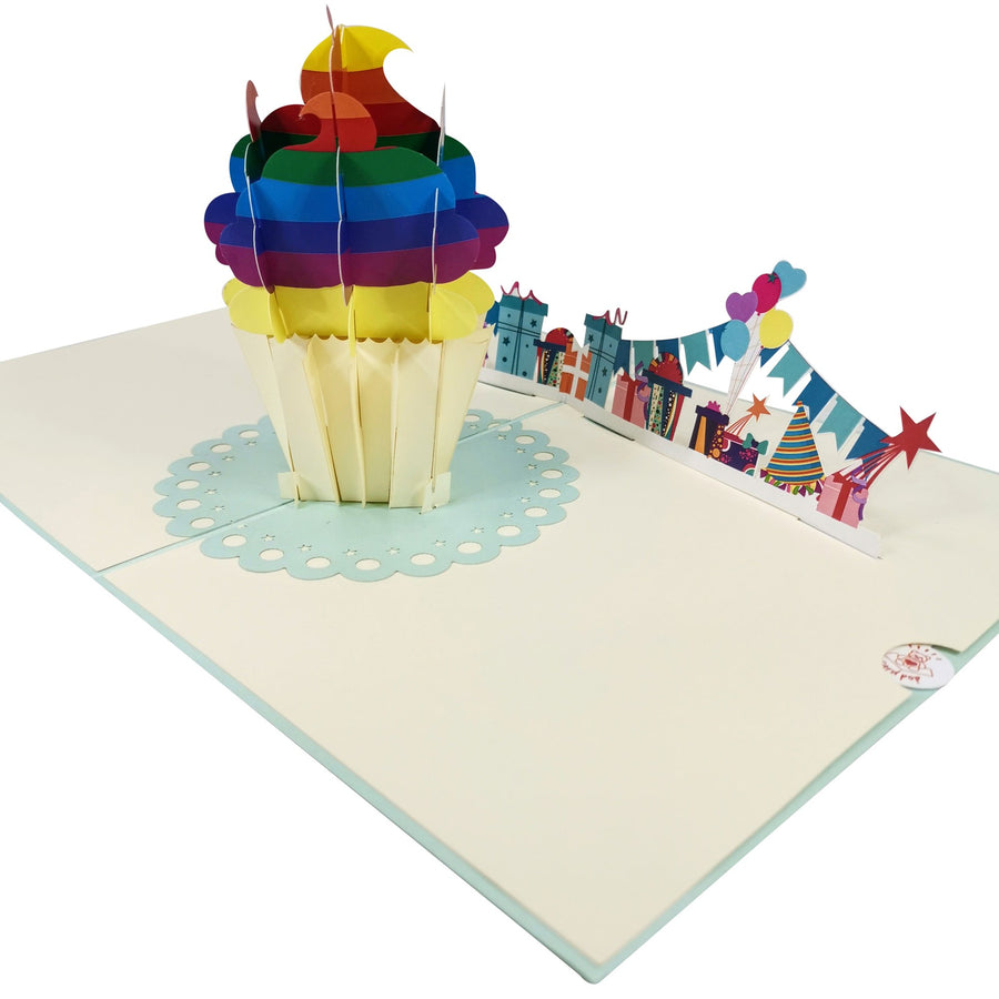 Rainbow Birthday Cupcake 3D Pop Up Card UK