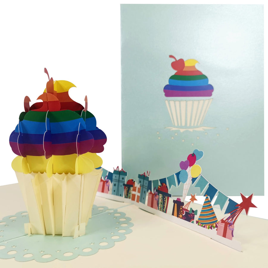 Rainbow Birthday Cupcake 3D Pop Up Card UK